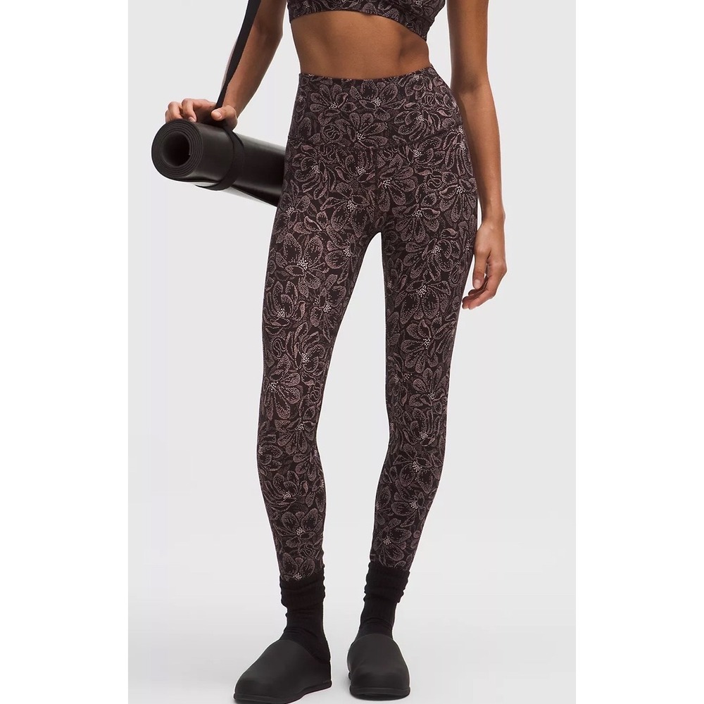 Lululemon Align HR Crop 17" Graphite Flowers Grey‎ Pink Size 0 New With Tags